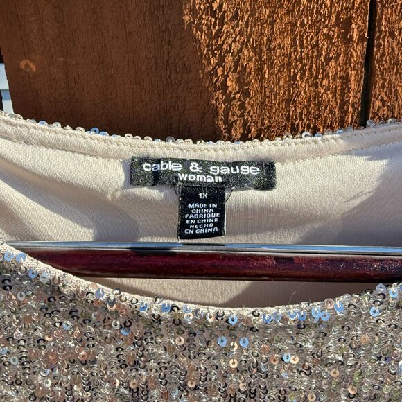 Sparkle Sequin Champagne & Silver Shirt 1X - Picture 3 of 6